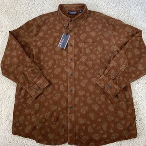 Roundtree Yorke Shirt Mens XXL Rust Corduroy Paisley Print Long Sleeve NEW